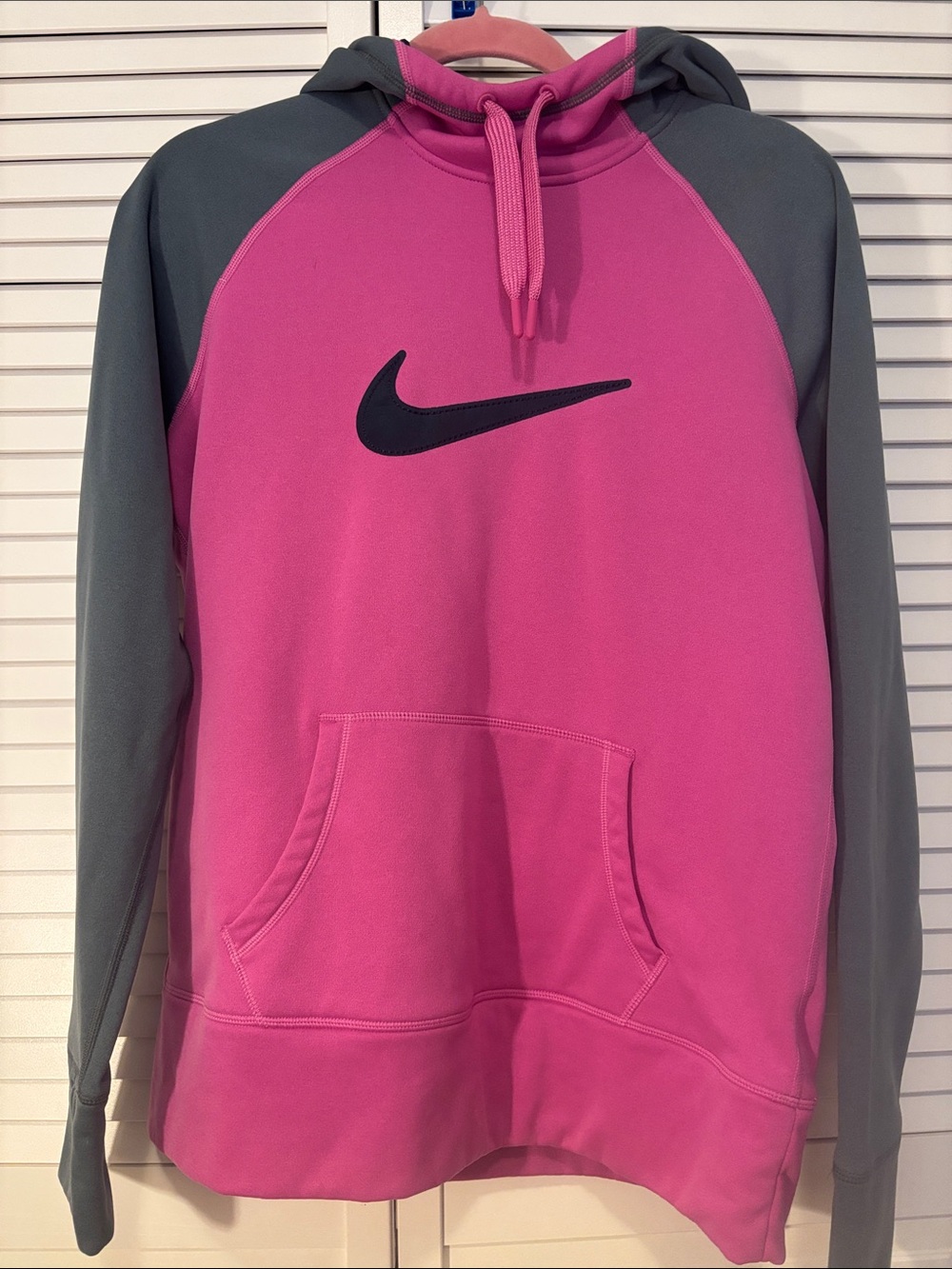Nike Pink and Gray Swoosh Pullover Hoodie